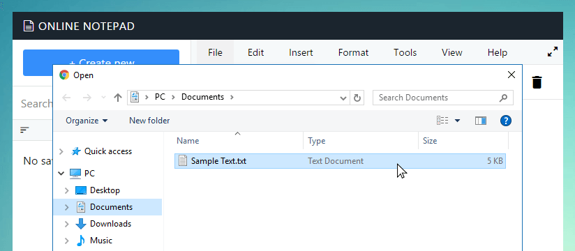 Open file dialog in Napseo
